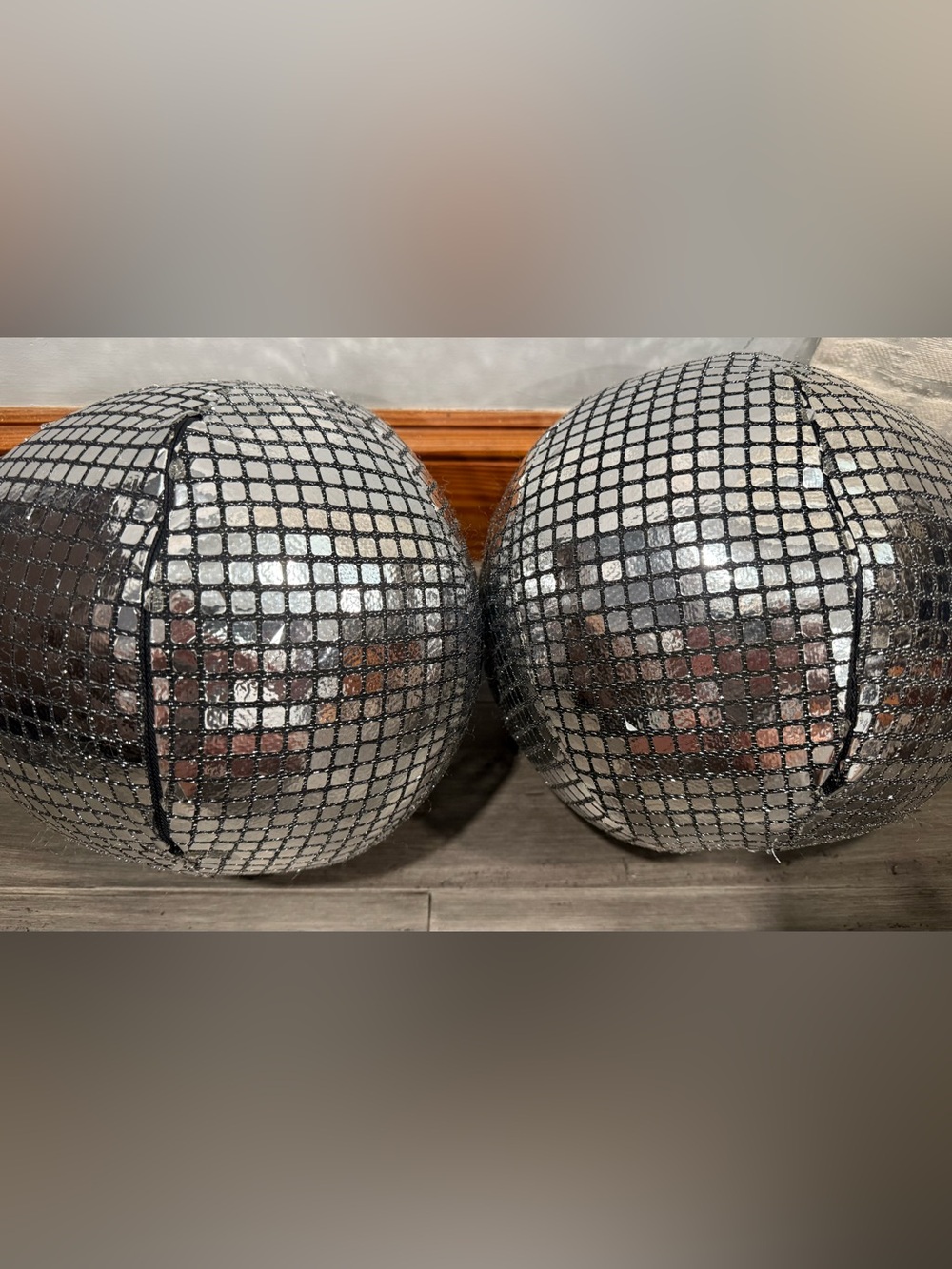 Silver Sequin Pouf Ottoman/Couch Pillows-Disco Balls. - Picture 2 of 6